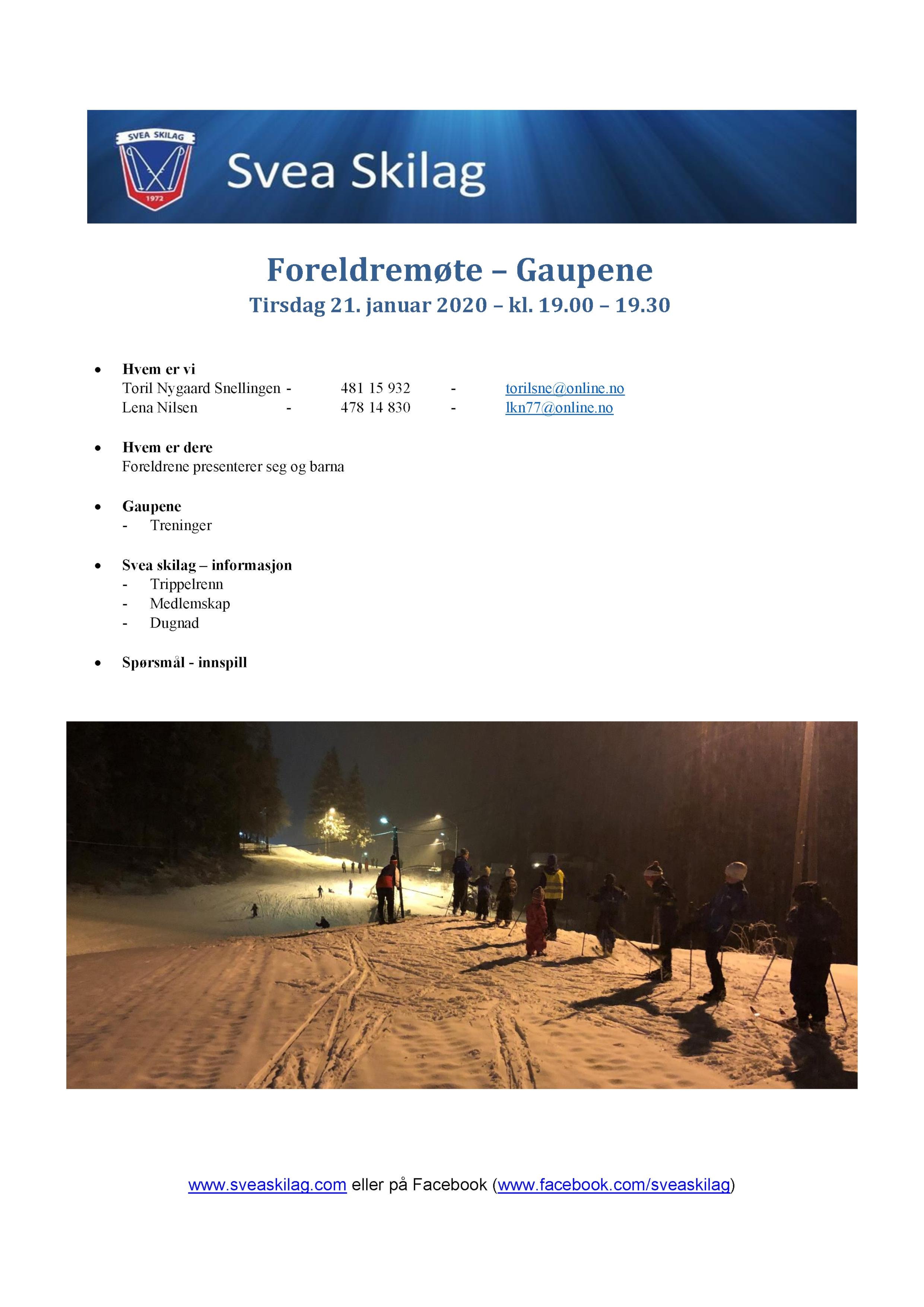 Velkommen til foreldremøte - Gaupene